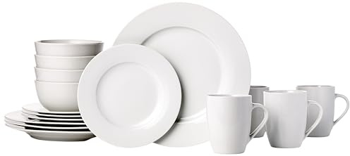 Amazon Basics Geschirrservice, 16 Stück, für 4 Personen, Weiß