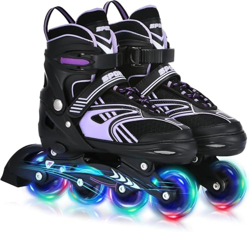 TOMSHOO Inliner, Rollschuhe Inline Roller Skates mit 4 Größen Verstellbar, LED Rädern, Mehrere Größenoptionen, Inlineskates für Kinder Erwachsene Jungen Mädchen