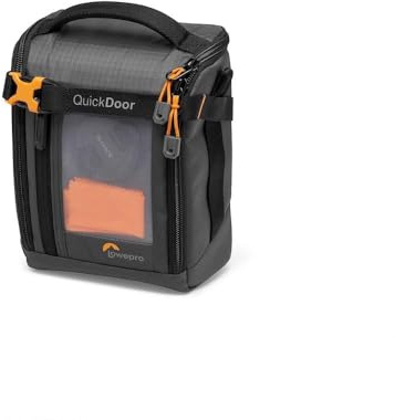 Lowepro GearUp Creator Box Medium II, Kameratasche mit QuickDoor-Zugang | Schneller Zugang, recycelte Stoffe, gefütterte Trennwand innen, orange, grau