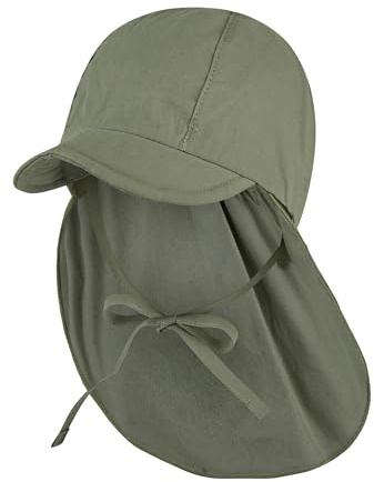Sterntaler Schirmmütze Nacken - Unisex Baby- und Kinder Mütze mit Nackenschutz und einsteckbaren Ohrenklappen - UV-Schutz 50+ Sommermütze zum Binden - Popeline (Bio) Kopfbedeckung - mattgrün, Größe 53