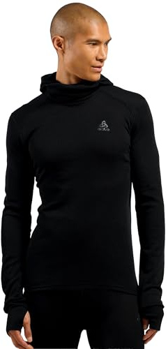 Odlo Active Warm Herren Thermoshirt mit Kapuze & Gesichtsschutz | Warmer Langarm-Baselayer mit Kapuze und Facemask – atmungsaktiv, feuchtigkeitsableitend und aus recyceltem Polyester.