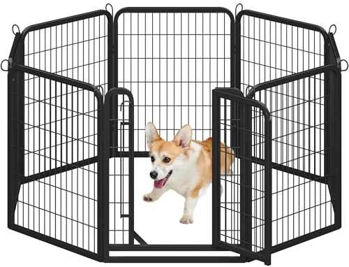 Yaheetech Welpenauslauf 80cm hoch, 8-teilig faltbares Freilaufgehege, Automatische Verriegelung, Welpenlaufstall für Hunde, Katze, Kaninchen, Aufbau werkzeugfrei