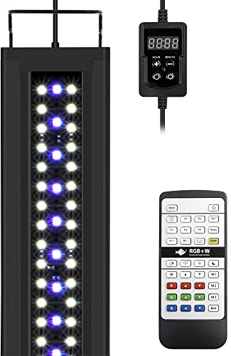 NICREW RGB+W 24/7 Aquarium Beleuchtung, Vollspektrum, 30-42 cm, 12W | Lebendige Farben | Breites Lichtfeld | Gleichmäßige Ausleuchtung | 24/7-Modus mit 5 Lichtphasen | M1-M4 Farbspeicher | CRI 91