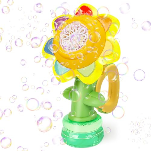 Jovicos Seifenblasenmaschine für Kinder, Wiederaufladbare tanzende Sonnenblumen-Seifenblasenmaschine, Glühende luftblasen Maschine, Baby-Seifenblasenwerfer Seifenblasen-Spielzeug für Kinder