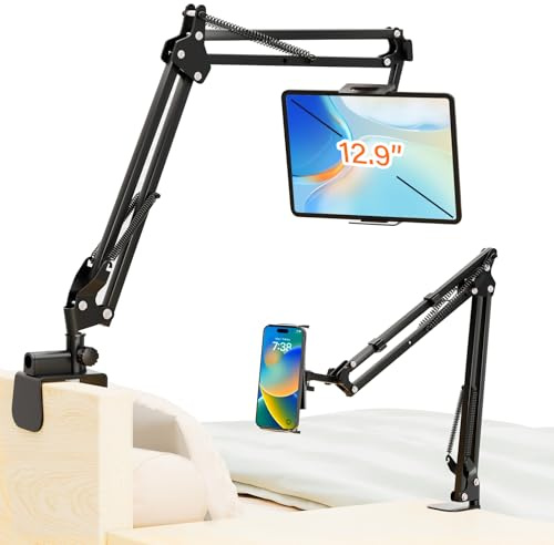 PEYOU Tablet Halterung Bett für Ständerhalter,360 Grad Drehbarer IPad Halterung mit Stabilem Kohlenstoffstahl, Kindle Halterung Bett für Phone/M-Switch,oder Andere 4,6-12,9 Geräte