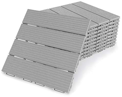 FORTENA Terrassenfliesen aus Kunststoff – 30 x 30cm, 8 Stück, 0,72 qm, Anti-Rutsch-Oberfläche, Klickfliesen in Holzoptik, Bodenbelag, grau, witterungsbeständig, FORTENA