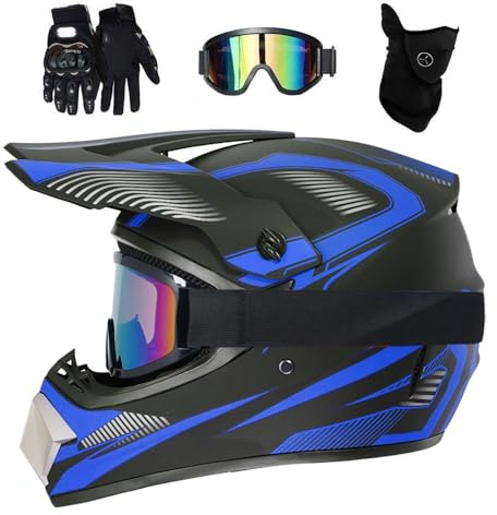 Jugend Kinder Integral Motocross Helm, mit Brille/Masken/Handschuhe, Unisex Doppelsport Offstraße Enduro Motorrad Absturz Helme, Bergab BMX MTB ATV Rennen Quad Dirtbikes Helm