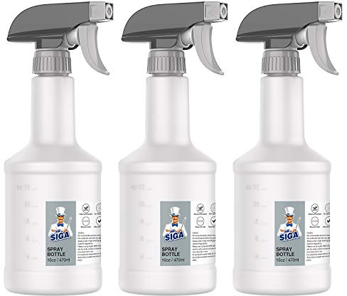 MR.SIGA 473 ml leere Kunststoff-Sprühflaschen für Reinigungsmittel, strapazierfähige, wiederverwendbare Sprühflaschen für den Haushalt mit Skala und einstellbarer, auslaufsicherer Düse, 3er-Pack