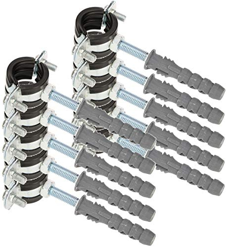 KOTARBAU® 10er Set - Rohrschellen – 1/2" – Rohrbefestigung – Rohrleitungsbefestigung - Gelenkrohrschellen - Dichtung - mit Dübeln