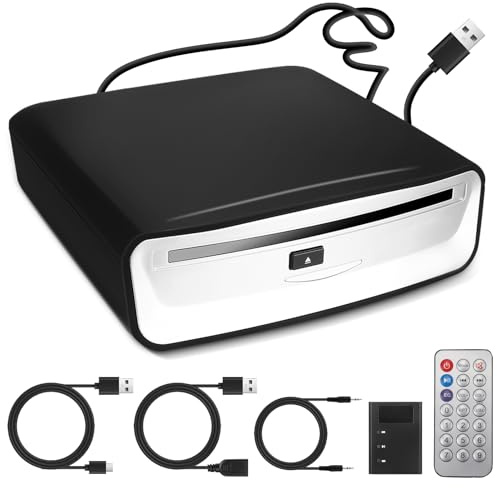 CD/DVD Player Auto Extern, Tragbarer CD Player Auto & Auto Radio CD/DVD Player mit USB A Anschluss, für Android Autoradio, Laptop & Fernseher, Plug & Play Unterstützung