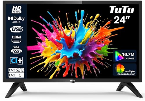 TuTu TUB24F1DN Fernseher 24 Zoll (60 cm), HD LED TV mit Triple Tuner (DVB-T/T2-C-S/S2), HDMI, USB-Media Player, CI/CI+, Hotelmodus, 220 Volt