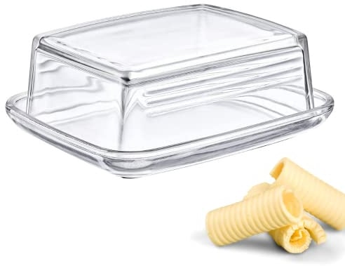 Westmark Butterdose aus Glas – für 250 g Butter, spülmaschinengeeignet | Länge 14,3 cm, Deckel-Relief für sicheres Greifen, transparent, 20852260