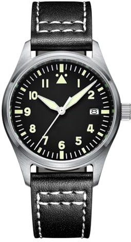 ADDIESDIVE Herren Automatikuhr Fliegeruhr 200M Gürtel Schwarz
