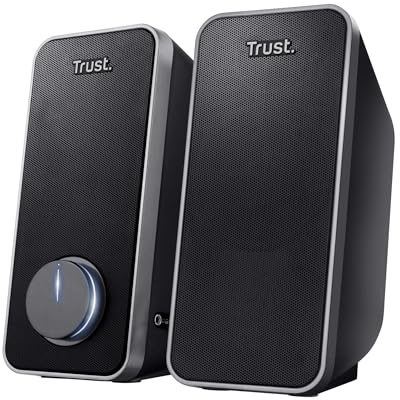 Trust Arys 2.0 PC Lautsprecher Set 28W, 3,5 mm AUX Klinke, Schwarz | Boxen mit USB-Stromversorgung, Lautsprecher für PC Laptop Computer Tablet und Smartphone