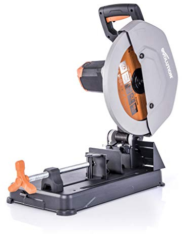 Evolution R355CPS Cut-off Saw Compound Mitre Saw 2200 W | Includes Ø 355 mm HM Saw Blade Multi-Material Cutting Wood, Aluminium, Steel, Plastic | Cutting Capacity of 120 x 120 mm | 0-45˚ Mitre Angle