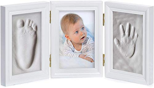 GOODS+GADGETS Baby Bilderrahmen Gipsabdruck-Set - Fotorahmen Gips für Hand-Abdruck Fuß-Abdruck & Fotos; 3-tlg weiß (3-teilig weiß)