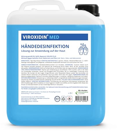 Viroxidin Med Desinfektionsmittel für Hände 5l - VERGLEICHSSIEGER - Handdesinfektionsmittel gegen Bakterien, Viren & Pilze für Hygienische Handdesinfektion - Begrenzt Viruzid PLUS gem. EN 14776