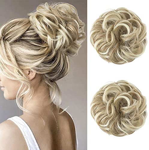 JJstar 2er-Set lockige Dutt Haarteile mit Gummiband für Messy Buns | Haargummis mit Haaren für Hochsteckfrisuren und Pferdeschwänze, zur Haarverlängerung für Damen und Mädchen