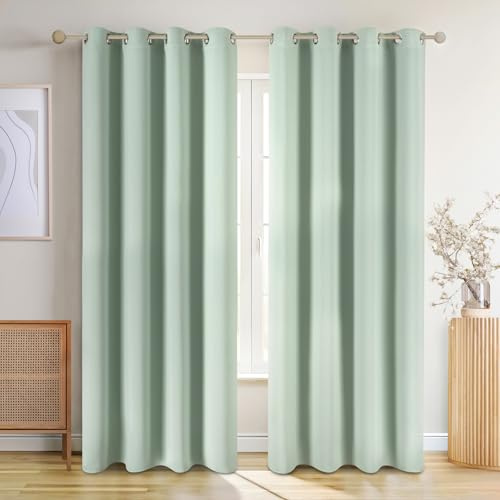Blumtal Verdunklungsvorhänge 2er Set - Thermovorhang Hitzeschutz - Vorhang Blickdicht mit Ösen - Gardinenschals mit Schlaufen - Lärmschutzvorhang - Gardinen 245x140 cm - Blackout Curtains - Grün