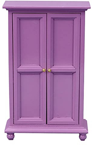 Healifty Puppenhaus Schrank Holz Mini Lila Kleiderschrank Puppenstubenmöbel Miniatur Möbel Modell Spielzeug 1: 12 Puppenhaus Schlafzimmer Wohnzimmer Zubehör Mikrolandschaft Dekoration