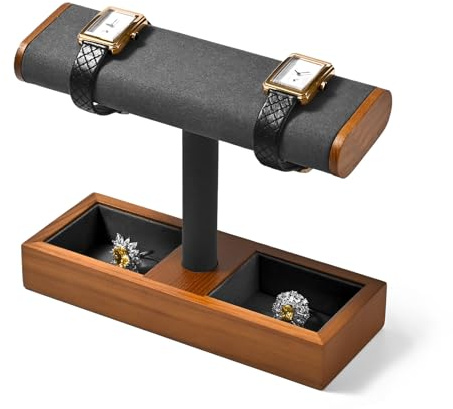 Oirlv Multifunktional Massivholz T-Bar Uhrenständer,Uhrenhalter,Watch StandSchmuckständer für Organizer(Dunkelgrau)