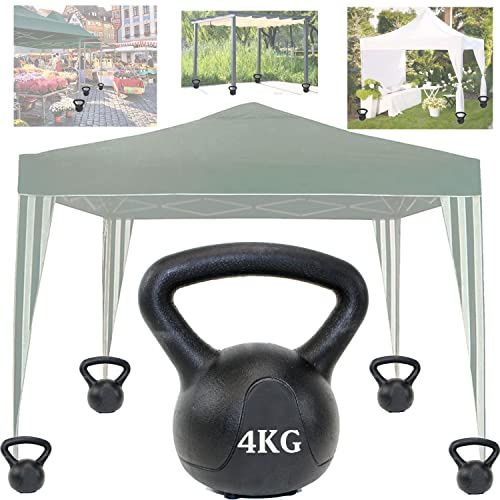 Aufstellen, Festzurren, Fertig | Stabiles Pavillon Beschwerer 4kg x 4er Set | Schwarze kunststoffummantelte Beton Standfüße ohne Sand oder Wasser Befestigung Füße Gartenzelt Fest-Zelt 3D1M