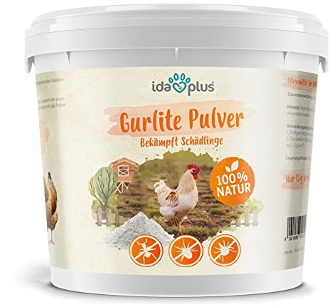 Ida Plus - Gurlite® Pulver gegen Milben – Natürlich gegen die Rote Vogelmilbe – Effektiver als Kieselgur oder Kieselerde – Ökologisch zugelassen – für Hühner, Wachteln & anderes Geflügel - OHNE CHEMIE