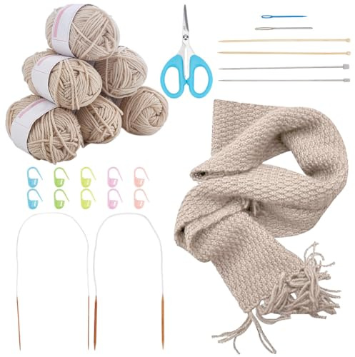 WEBEEDY Strickset Für Schals Komplettes Strickstarter Set Für Erwachsene Lernen Sie Zu Stricken Schal Set Mit Garn 6 Stück Stricknadeln Videotutorial Für Anfänger Häkelbedarf