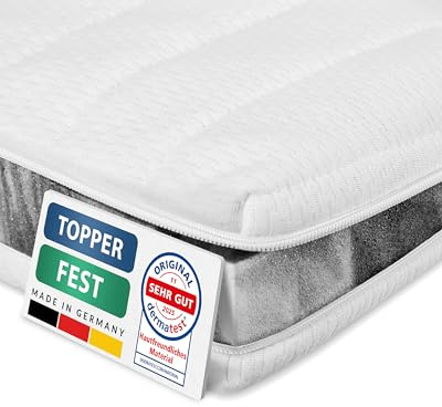 AM Qualitätsmatratzen Topper 140x200cm hart - Made in Germany - Oeko TEX zertifizierter Matratzen Topper 140x200 H4 / H3 für Boxspringbett - Feste Matratzenauflage 140x200 mit waschbarem Bezug