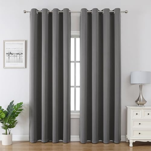 CUCRAF Verdunklungsvorhänge Grau Vorhang Blickdicht 2er Set H225 x B140 cm Gardinen mit ösen Thermovorhang Hitzeschutz Vorhänge für Wohnzimmer Schlafzimmer