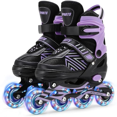 Inline Skates für Kinder Mädchen, Verstellbare Inliner Rollschuhe Kinder mit Allen leuchtenden Rädern für Damen Jungs Anfänger (S (EU28-32))