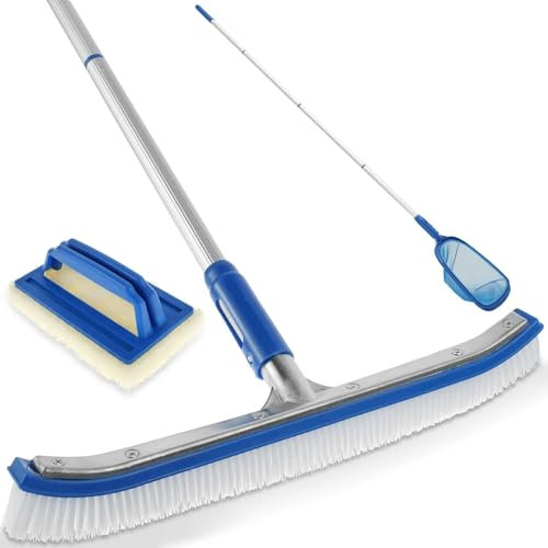 QIUYMGFG Poolreinigungsset Poolzubehör Pool-Reinigungsset, Schwimmbad-Reinigungsbürste mit verstellbarem langem Griff, Reinigungs-Skimmer-Bürste, Pool-Werkzeuge