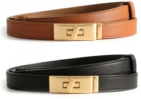 THALASIENE 2 PCS Damen Gürtel Set,Hochwertige Ledergürtel für Damen,Dupes Schmaler Skinny Belt mit Drehverschluss,Verstellbare Taillengürtel für Kleider & Jeans
