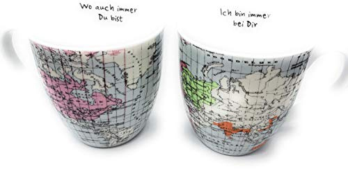 Boltze Jumbobecher Weltreise 2-fach sortiert 1 Stück zufällige Variante Jumbotasse Tasse XXL 600ml Landkarte Spruch Motiv