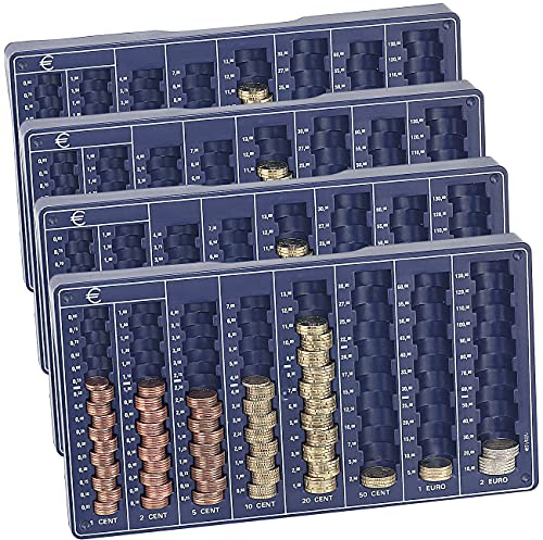 PEARL Zählbrett: 4er-Set Euro-Münzbretter für alle Euro- und Cent-Münzen (Münzsortierer, Zählbrett, Geldkassette)
