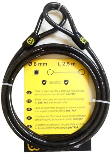 Fahrrad-Diebstahlschutz: Doppelschlingen-Stahlseil 2,5m x 8mm für Diebstahlsicherung bikeTRAP