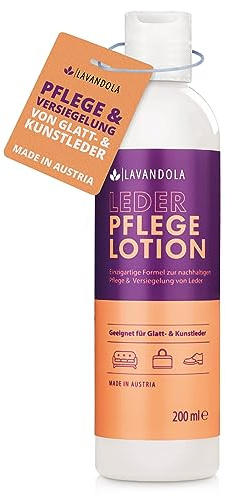 Lavandola® Lederpflege Lotion - Reichhaltige Pflege für Intensive Farbe & natürliche Glätte - Schutz vor UV, Nässe & Wiederanschmutzung - Lederpflege für Ledercouch, Lederfett farblos 200ml