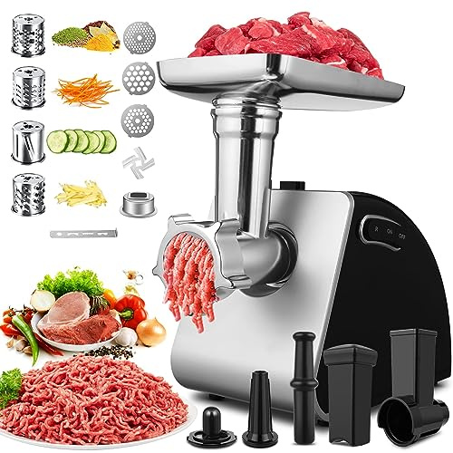 Elektrischer Fleischwolf 2000W Profi, Multifunktions Küchenmaschine mit Wurstfüller, Edelstahlklingen, Lochscheiben, Spritzgebäck Aufsatz für Fleisch Hackfleisch Wurst selber machen