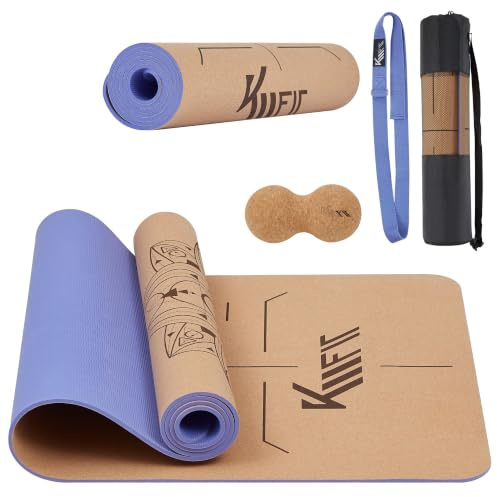 Produktbild KM-Fit TPE Yoga Matte | Gymnastikmatte mit Tragegurt | Yogamatte gepolstert & rutschfest | Sportmatte für Fitness, Pilates & Gymnastik Workout | mit Tragetasche, Yogagurt und Massageball