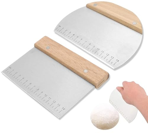 2 Stück Professionelle Teigkarte，Teigkarte Edelstahl aus Edelstahl mit Holzgriff – Teigschneider, Gemüseschaufel,Spachtel Küche mit Präzisen Maßen und Skala