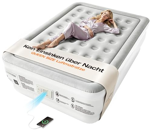 Lopekuty Premium Luftmatratze mit integrierter Pumpe – Automatisches Nachfüllen, 2,5 Min Schnellaufblasen, Weiche Beflockung, Leiser Betrieb, für 2 Personen, Zuhause & Camping