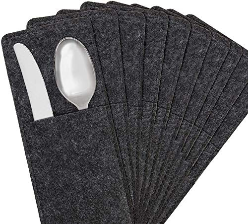Miqio ® - Design Bestecktaschen aus Filz abwaschbar| 10er-Set | Skandinavische Deko - passend Tischsets, Platzsets, Tischdecken | Dunkelgrau
