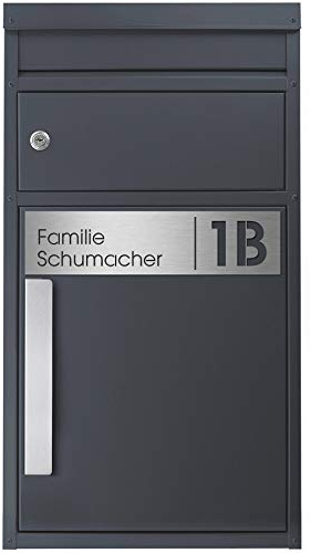 Paket-Briefkasten anthrazit-grau (RAL 7016) SafePost 45MS Design-Paketkasten modern für alle Paketdienste Paketbox mit Briefkasten Standbriefkasten