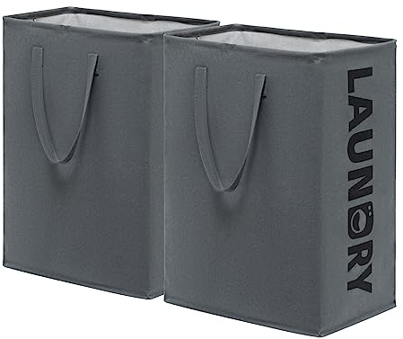 TIMEYARD Wäschekorb Groß, 2er Set 75L Wäschesammler, Aufbewahrungskorb Kinderzimmer, Laundry Baskets, Wäschekorb Faltbar Handtuchkorb für Badezimmer Wohnzimmer Wäschetonne, 43x60cm, Grau