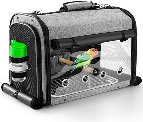 SUERTREE Transportbehälter für Vögel, Vogel Tragetasche Vogel Reisekäfig mit Ständer, Leichter Rucksack für Papagei, tragbare Vogel Reisetasche, Haustier transparente atmungsaktive Reisekäfig