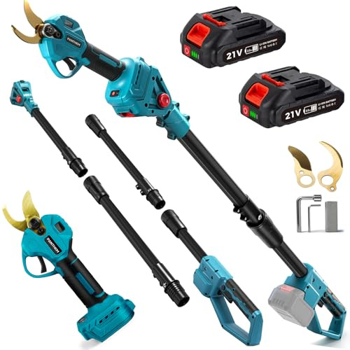 Akku Astschere Elektrische Gartenschere 2 in 1 Teleskop Stange mit akku | Verlängerungsstange kabellos für Makita 18V Bürstenlosen Motor Elektrisch Schere LCD zum Beschneiden von Bäumen Obstbäumen