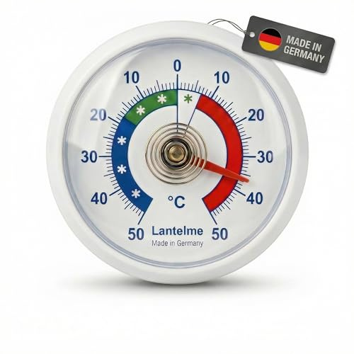 Lantelme Kühlschrankthermometer Selbstklebend Temperaturanzeige + - 50°C | Deutsche Herstellung | Analog Thermometer zur Lebensmittelkontrolle in Kühlschrank Gefrierschrank Kühltheke