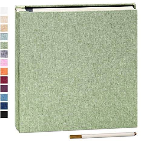 Yopih Selbstklebendes Fotoalbum aus Leinen 40 Seiten, 28x27 cm, Grasgrün | Fotobuch zum Selbstgestalten, Für 10x15 & 13x18 Fotos, mit Metallstift, Hochzeit Baby Reise Geschenk, Schwarz