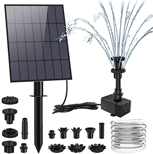 AISITIN Solarbrunnen für Draussen 3.5W, DIY Solar Springbrunnen für Außen mit 9 Fontänenstile Solar Teichpumpe mit 1.5m Wasserleitung+Feste Pfähle,Wasserpumpe für Garten,Teich,Vogelbad,DIY-Wasserspiel