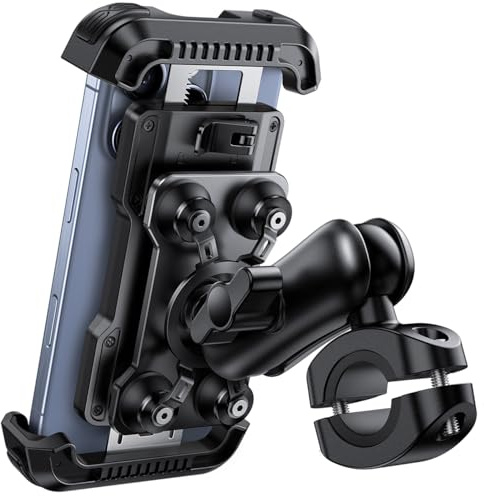 Lamicall Handyhalterung Motorrad, Handyhalter Fahrrad Vibrationsgedämpft | [Metall-Verlängerungsarm] Diebstahlsichere Handy Motorradhalterung, 720° Handy Halterung Motorrad Lenker für iPhone 17/16/15